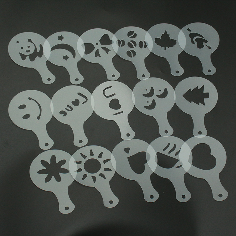 Plastic Latte Art Mold Fancy Coffee Printing Model Thickened Coffee Milk Foam Stencil Set of 16 Simple Pieces