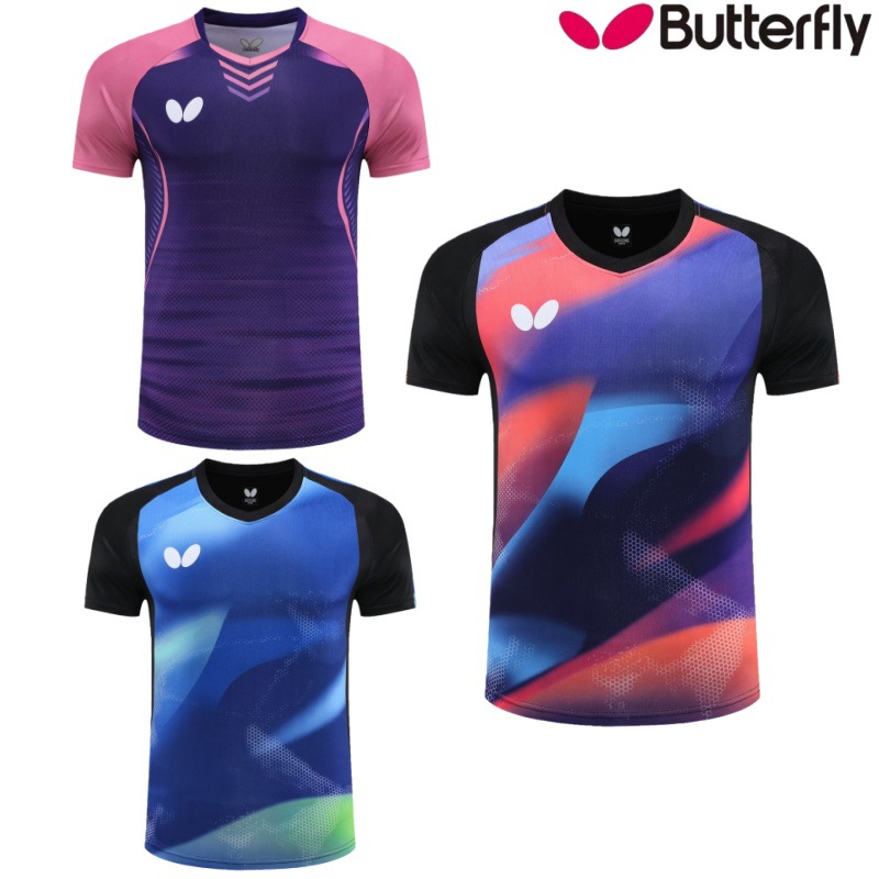 Быстро сохнущая одежда для настольного тенниса Butterfly 2025 года для мужчин и женщин, короткий рукав, детская спортивная форма для тренировок и соревнований с печатью