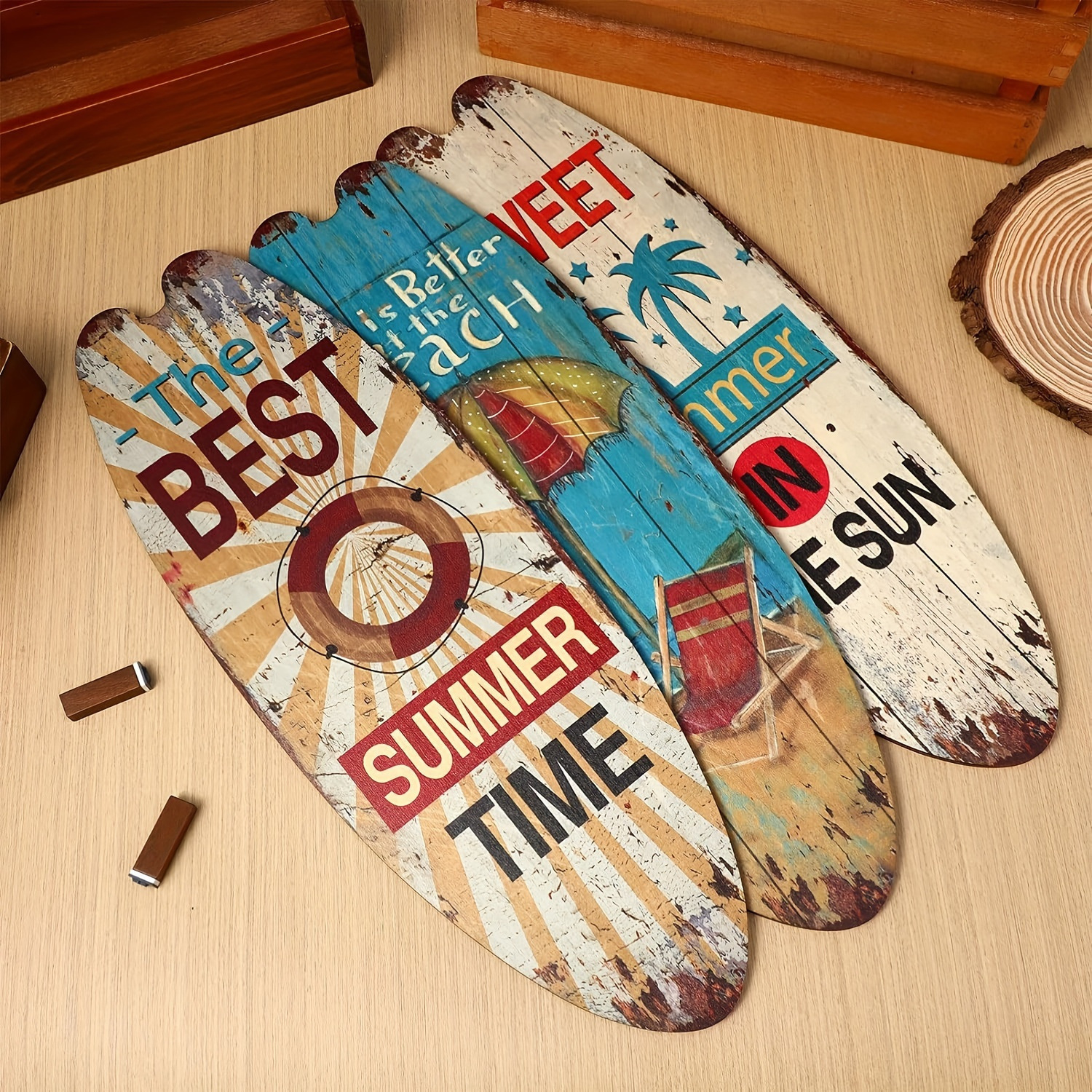 Cross-Border Surfboard 3-Piece Set Beach Ocean Theme Casual Wooden Decorative Sign Retro Decorative Wall Hanging