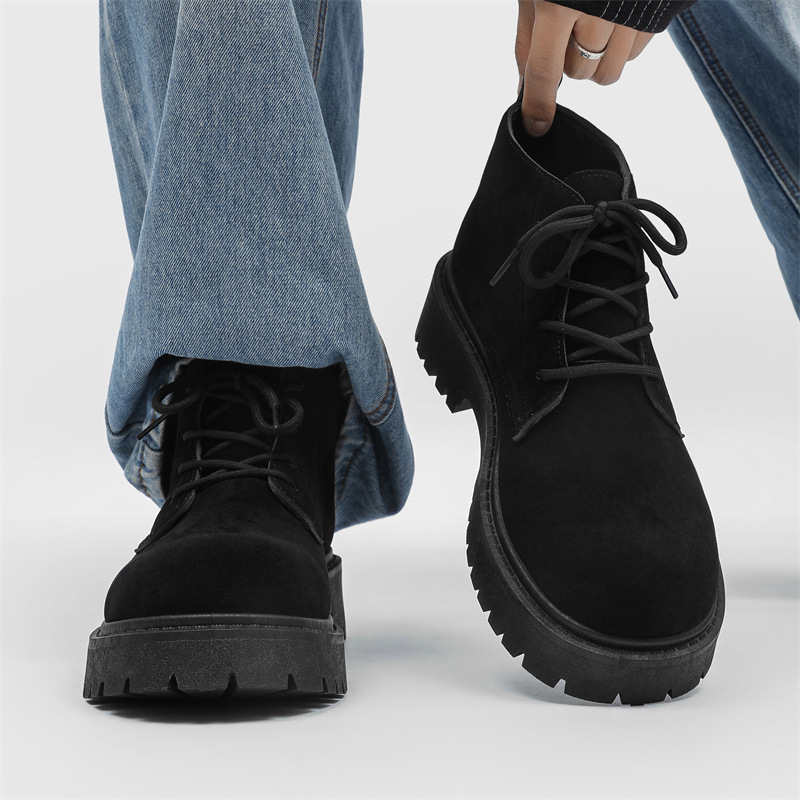 Derby Shoes Spring New High-top Thick-soled Big Toe Martin Boots Retro Slip Fur Tooling Fashion Trendy Rhubarb Boots