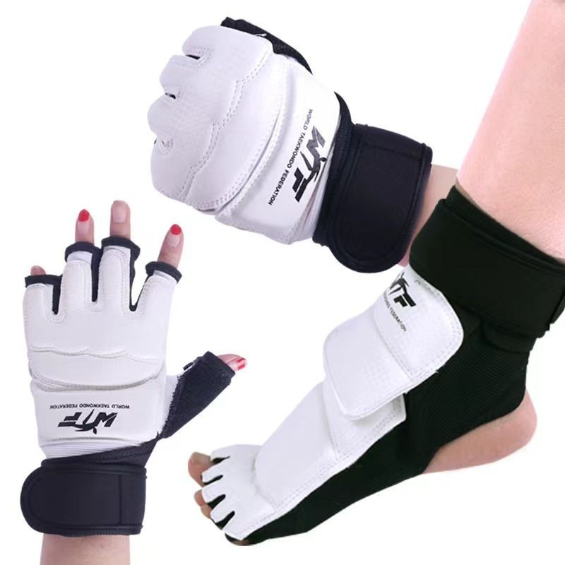 Taekwondo Hand Guard Foot Guard Thickened Half Finger Knuckles Sanda Boxing Fitness Gloves Foot Guard Taekwondo Protective Wear