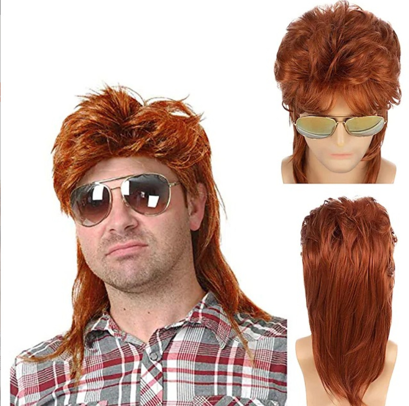European and American cross-border Men's blue and brown short straight hair wig Men's full head cover fashion wig Men wigs chemical fiber head cover