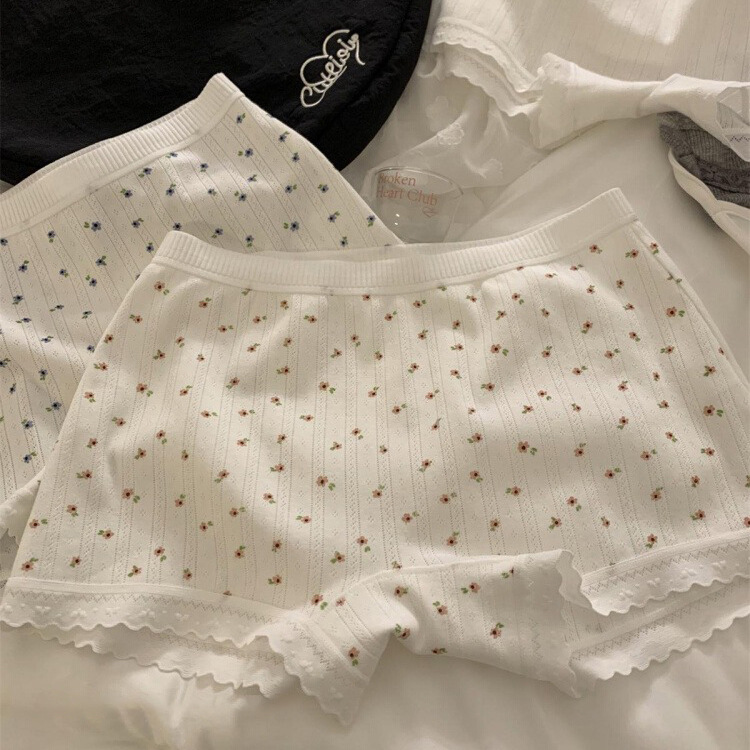 "Розовый магазин удобств" [Весенний цветок] Класс A 100% хлопковые боксеры для девочек, антискользящие трусики для женщин