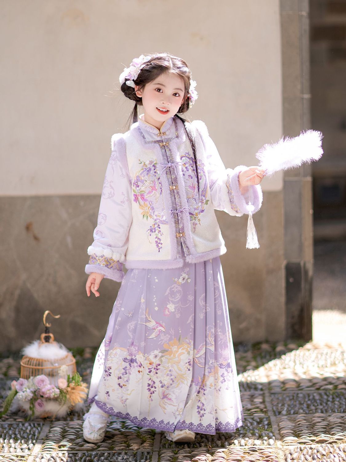 Hanfu Girl 2025 New Fleece New Year Set Children's Traditional Style Super Fairy Winter Outfit Girl Autumn Winter Ancient Style Tang Suit