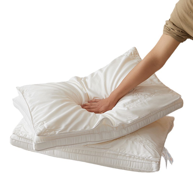 Class a 100% Silk Pillow Embroidered Tussah Silk Pillow Soft Rebound Non-Collapse Household Stereo Multi-Layer Pillow Core