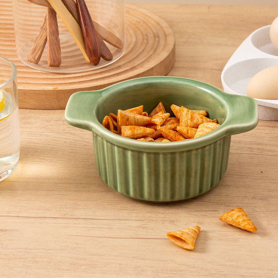 Customized Cross-Border Kiln-Turned Ceramic Baking Bowl, High-Looking Simple Baked Rice Bowl, Microwave Oven, Household Double-Eared Baking Bowl, Customized