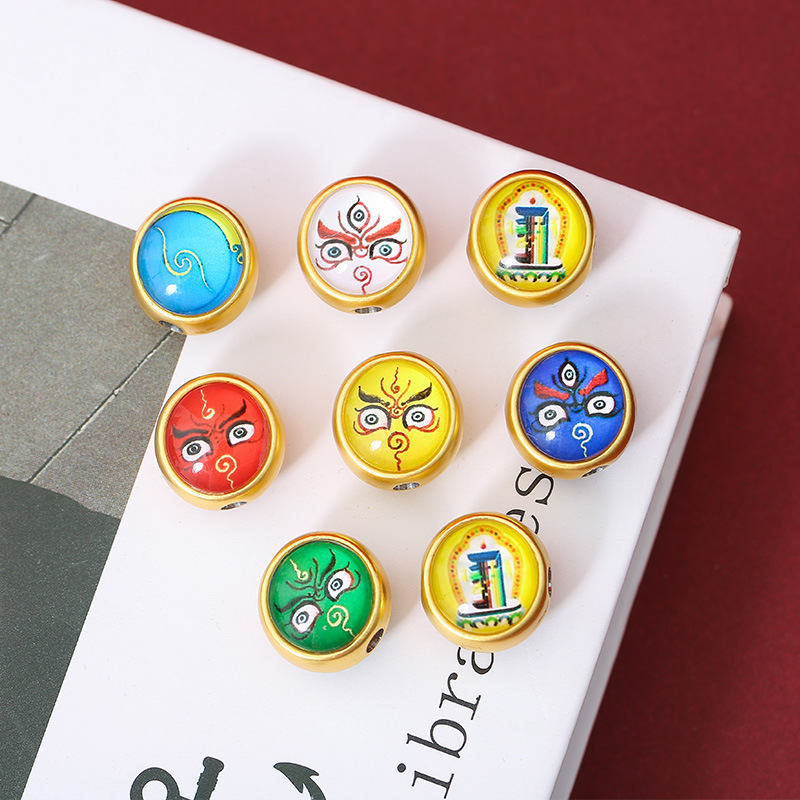 Five-Way God of Wealth Thangka Double-Sided DIY Bracelet Gold Wood Water Fire Earth Transfer Beads Men's and Women's Festival Xizang Jewelry Wholesale