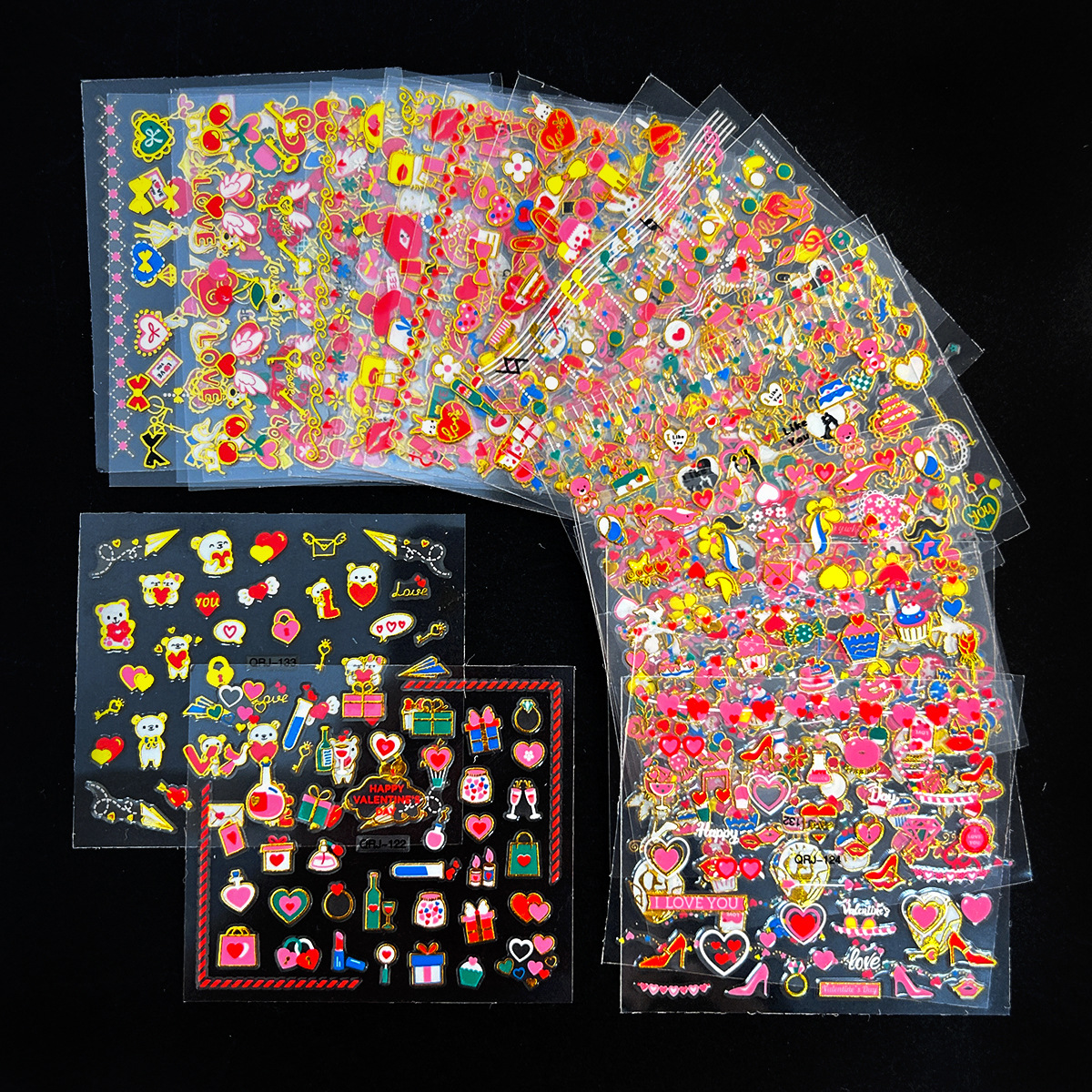 Cross-Border Valentine's Day Nail Stickers, Romantic Heart Stickers, Small Pattern Nail Stickers, Lip Print Stickers, Nail Art Decoration Stickers