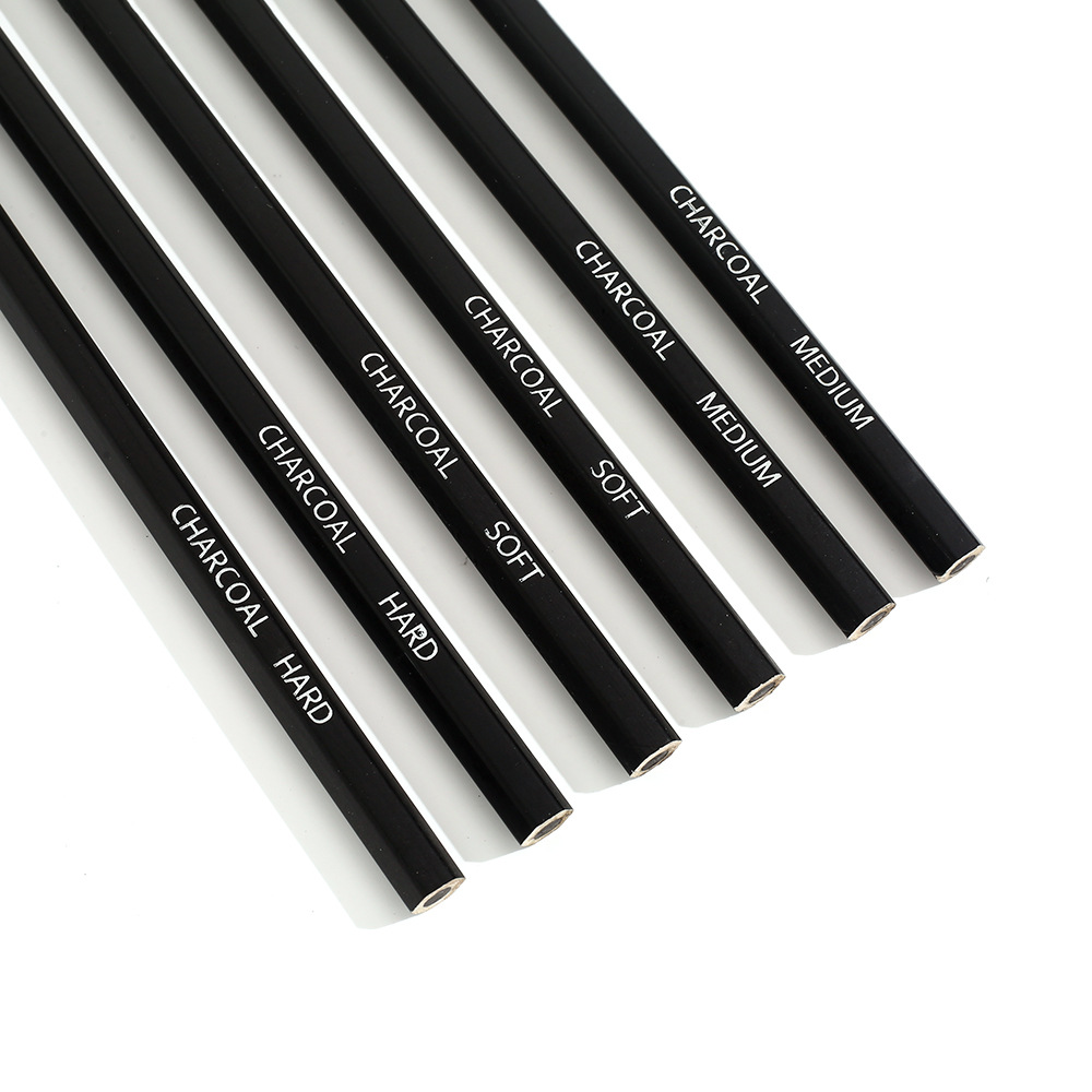 Угольный карандаш, обработка хвостовых изделий, шестигранный стержень, черный угольный карандаш для эскизов, художественный угольный карандаш для студентов