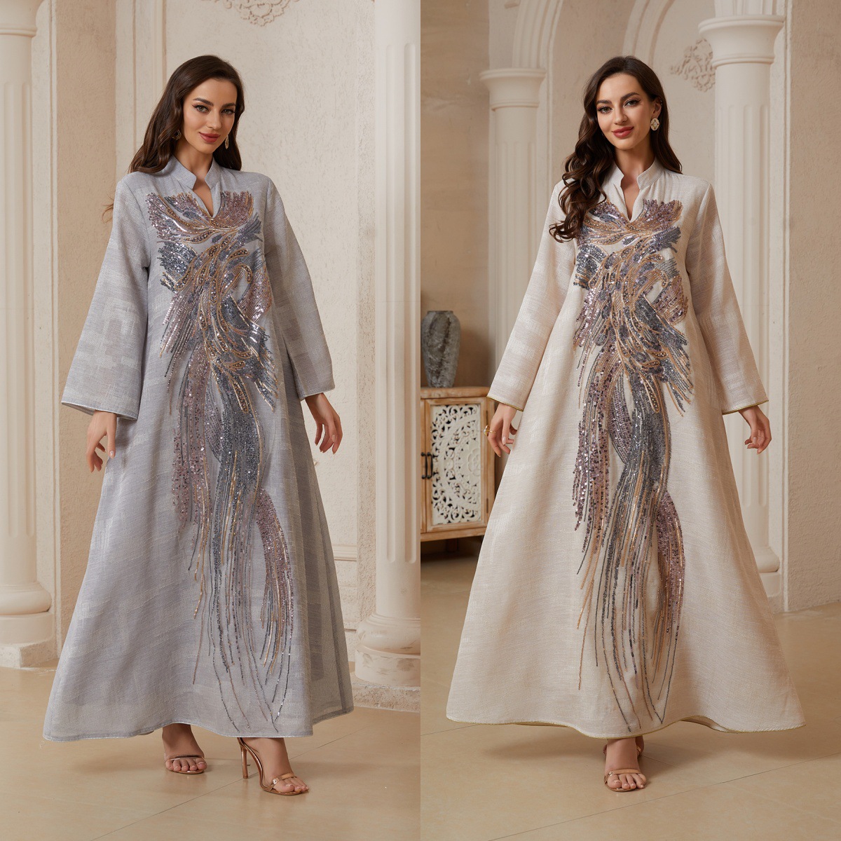 Арабское платье с сетчатыми пайетками, абая