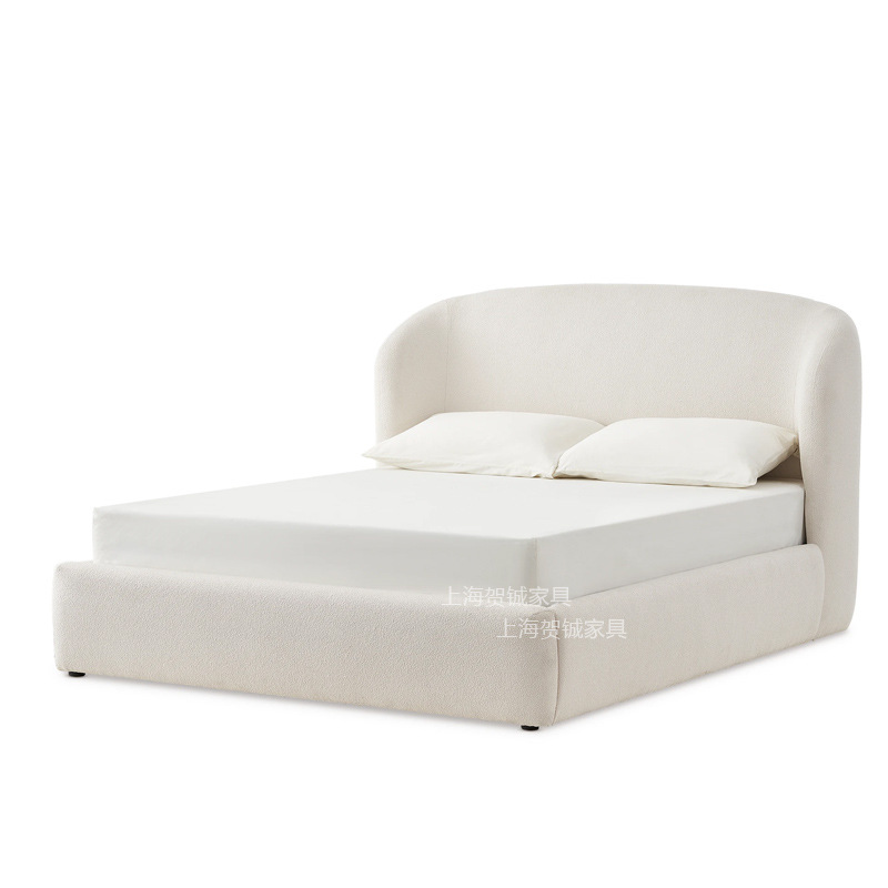 Nordic Wabi-Sabi Style Solid Wood Double Fabric Storage Bed French Mid-Century 1.8m Solid Wood Master Bedroom Upholstered Storage Bed