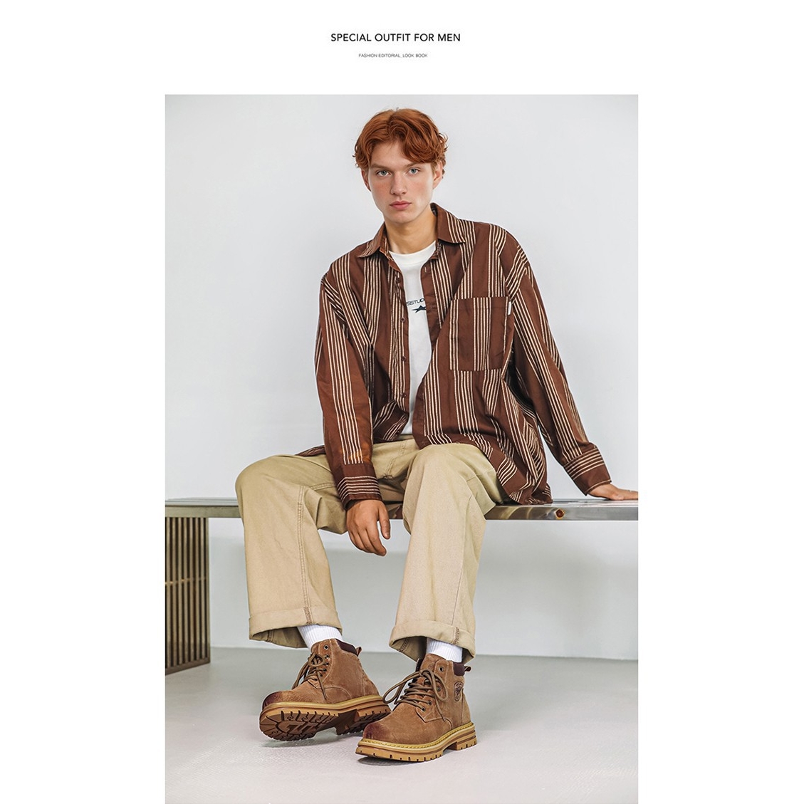 Martin boots 2023 spring and autumn new thick-soled men's big head English style short boots middle rhubarb boots 8122-R