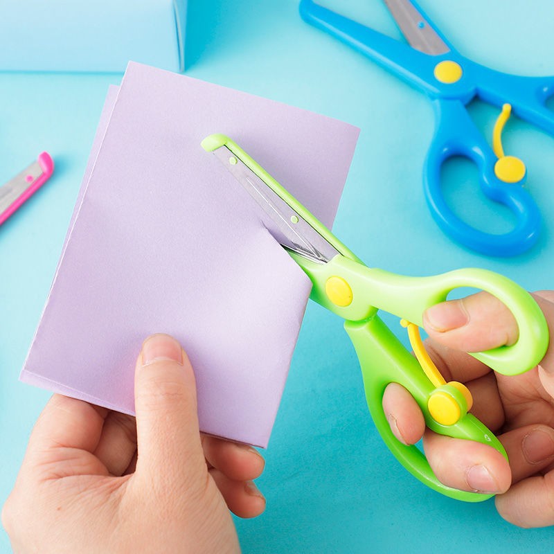 Factory Direct Sales Children's Plastic Paper-Cutting Scissors Round-Head Anti-Pinch Straight-Edge Paper-Cutting Safety Scissors