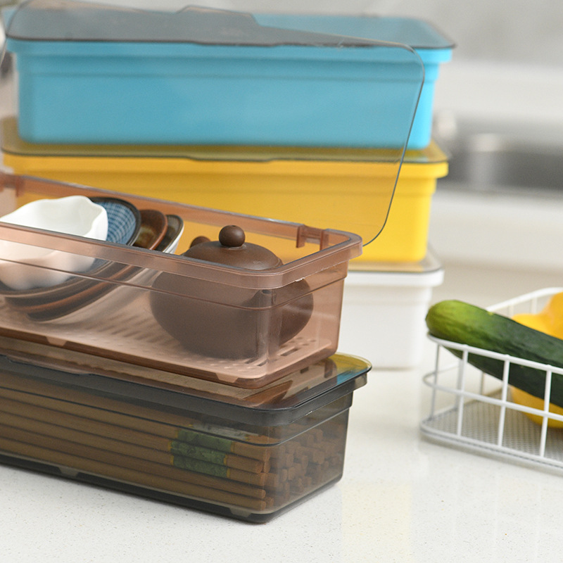 Chopsticks Drain Box Tableware Storage Box with Lid Drain Dustproof Chopsticks Cage Kitchen Multifunctional Storage Box Tea Cup Drain