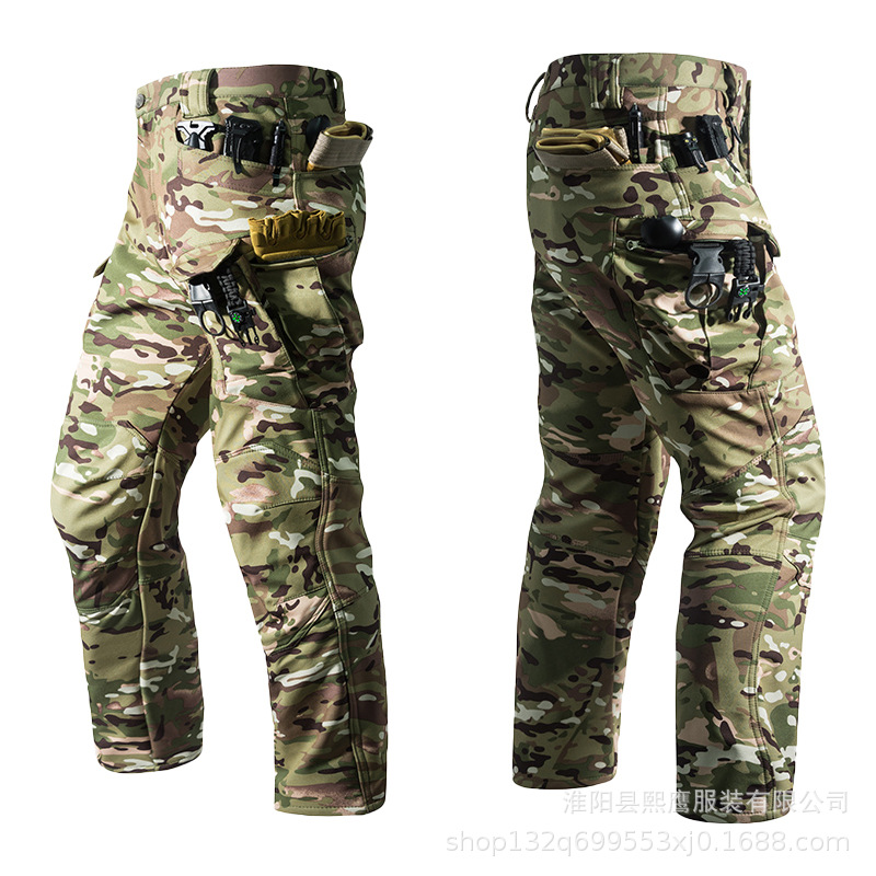 Factory cross-border X7 soft shell plus velvet warm outdoor leisure sports mountaineering skiing tooling men's charge tactical pants