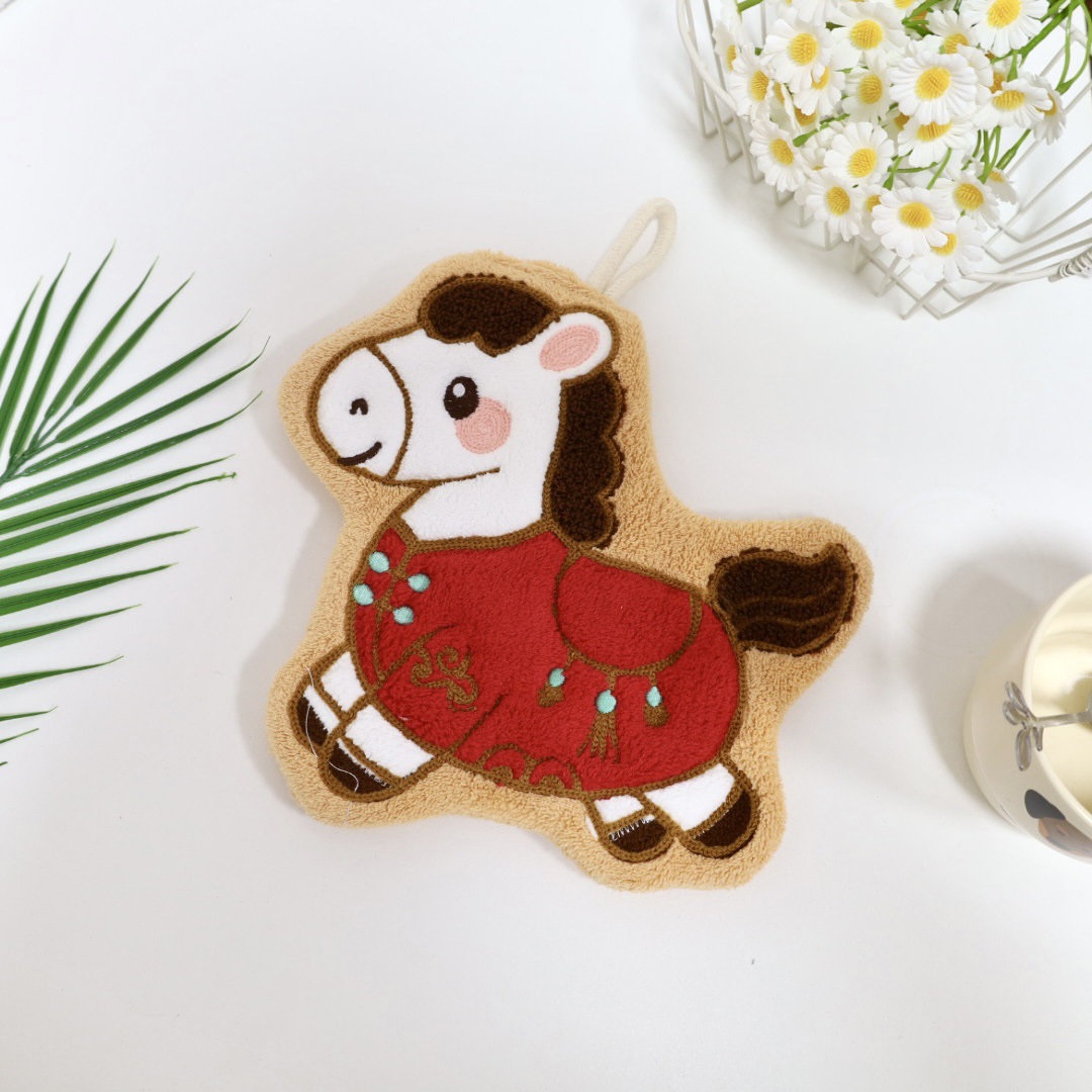 New Pony-Shaped Hanging Hand Towel, Coral Fleece Cartoon Design, Kitchen and Bathroom Cleaning Cloth, Household Children's Small Towel