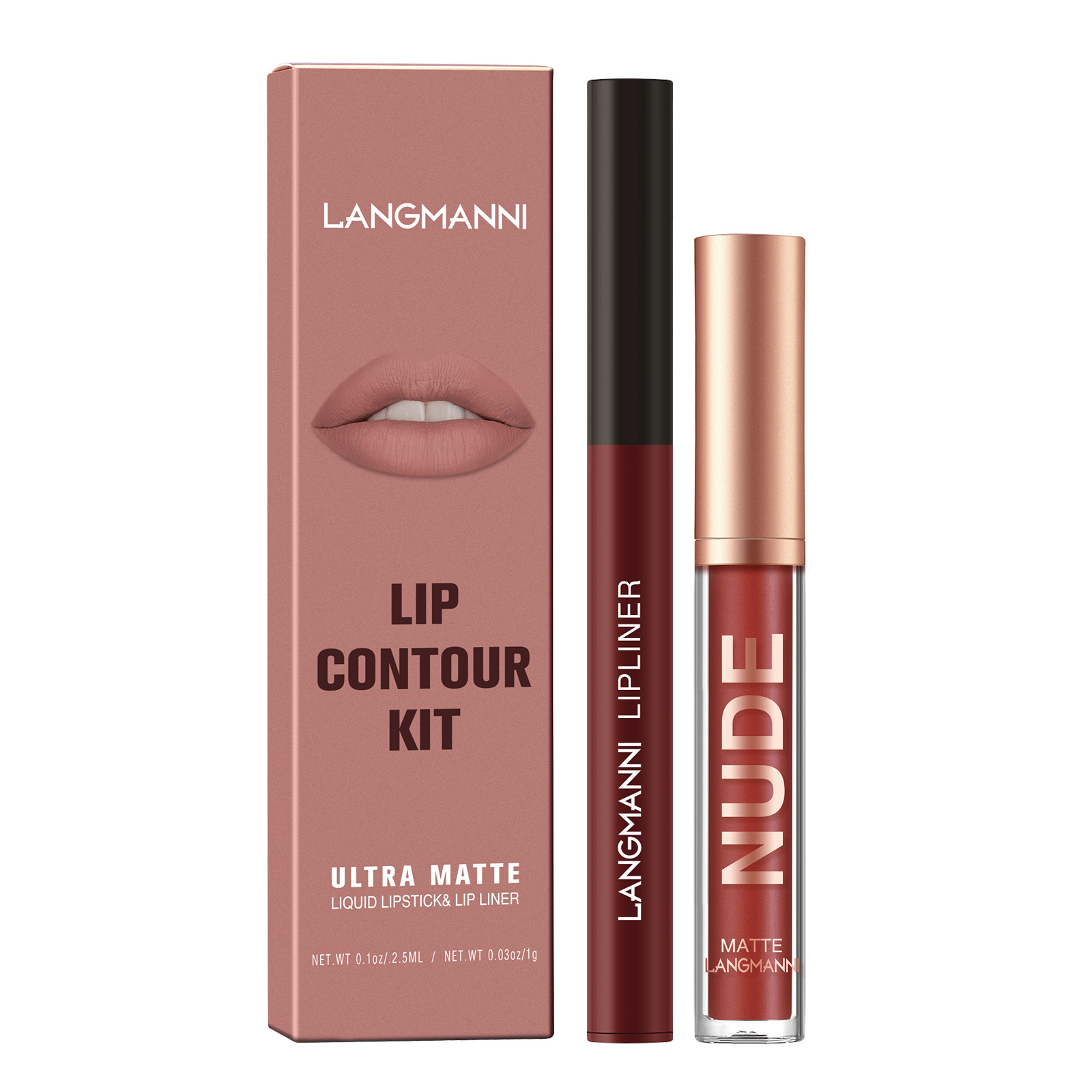 Langmanni Lip Gloss Lip Liner Set 2-Piece Set Not Easy to Stick to the Cup Matte Lip Gloss Set Cross-Border Makeup