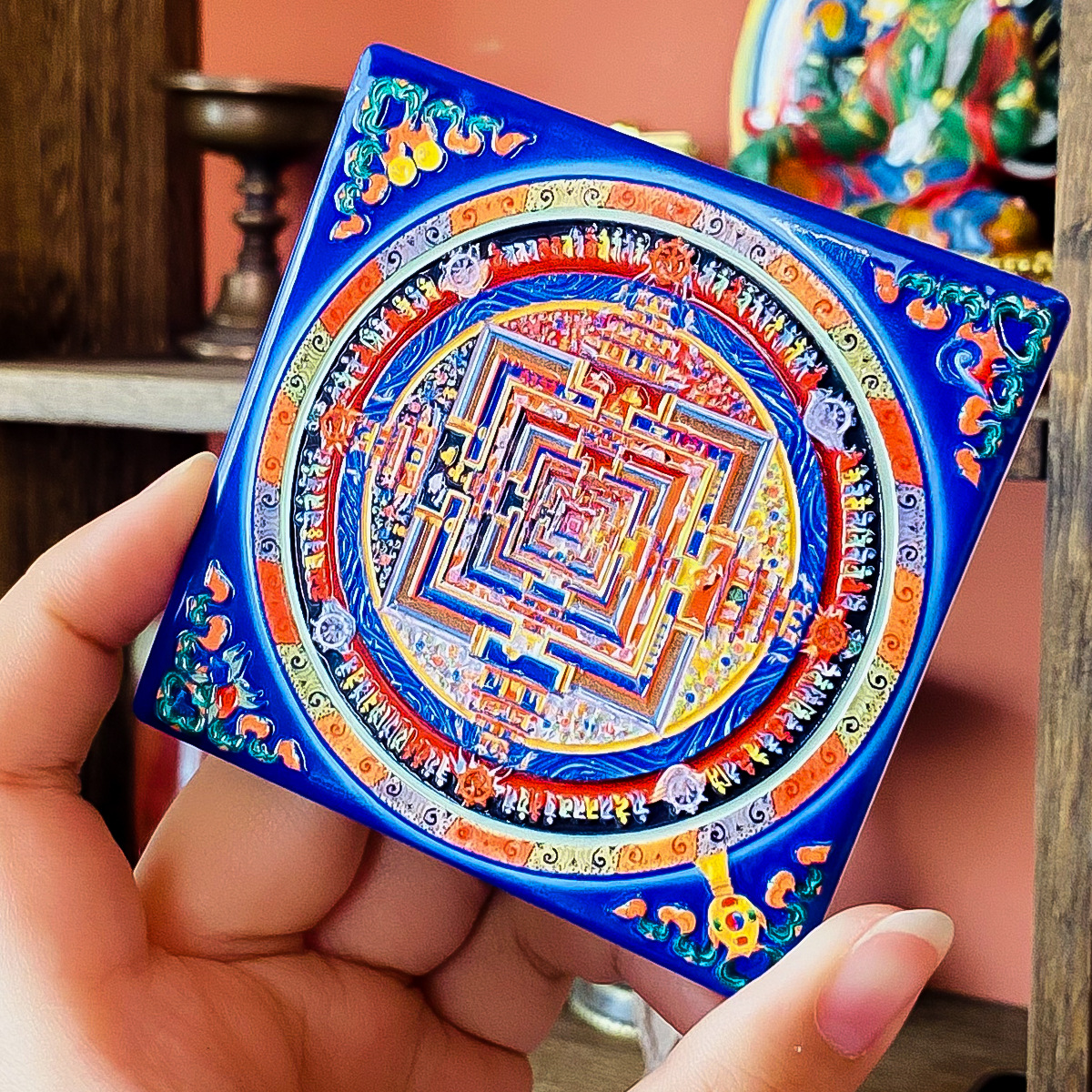 Creative Magnetic Refrigerator Magnet Vajra Mandala Xizang Hand-Painted Thangka Decorative Painting Gift Small Buddha Statue Backlight