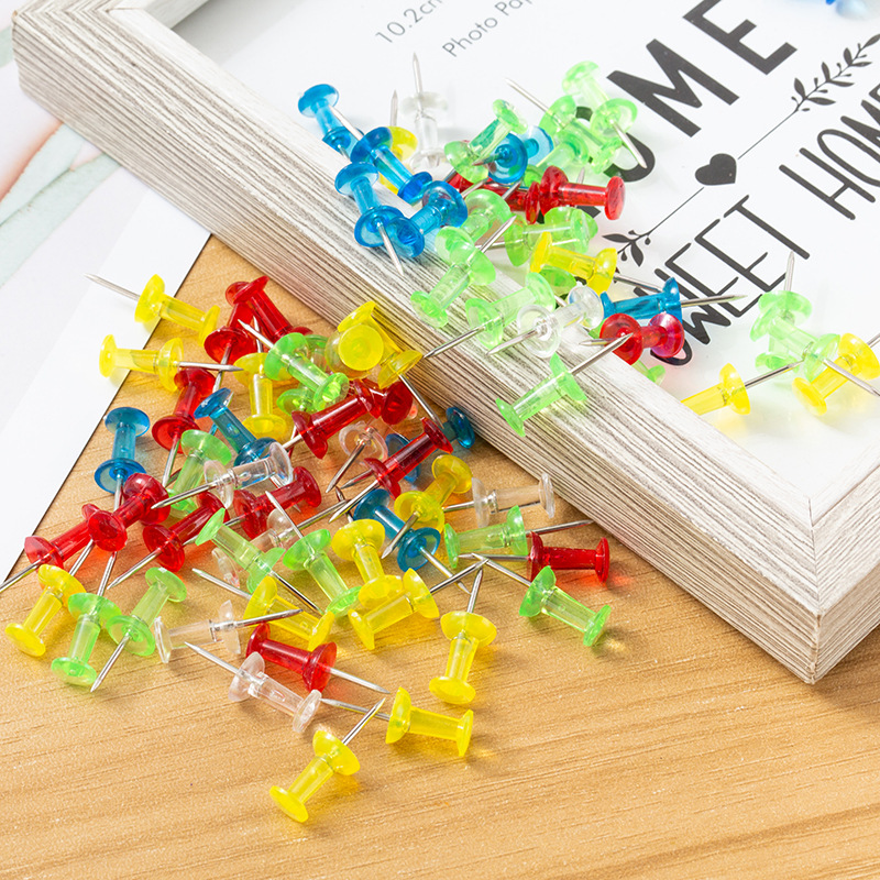 Yiwu transparent color I-shaped nail art creation painting thumbtacks cork plastic thumbtacks press nails press pins