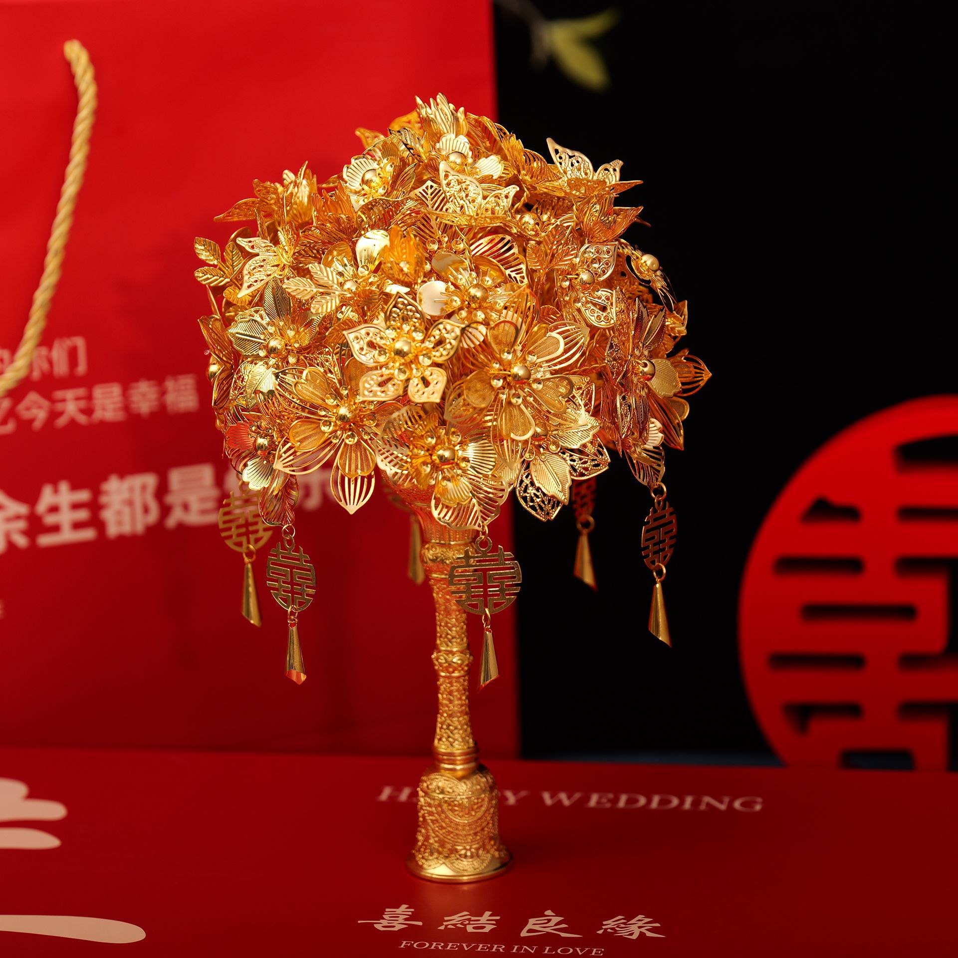 Новый чистый золотой держатель для цветов материал сумка китайская свадьба невеста сюйхэ платье скипетр для подруги свадебный подарок