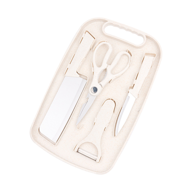 New Kitchen Stainless Steel Knife Five-Piece Set Household Fruit Knife Scissors Paring Knife Cutting Board Combination Tool