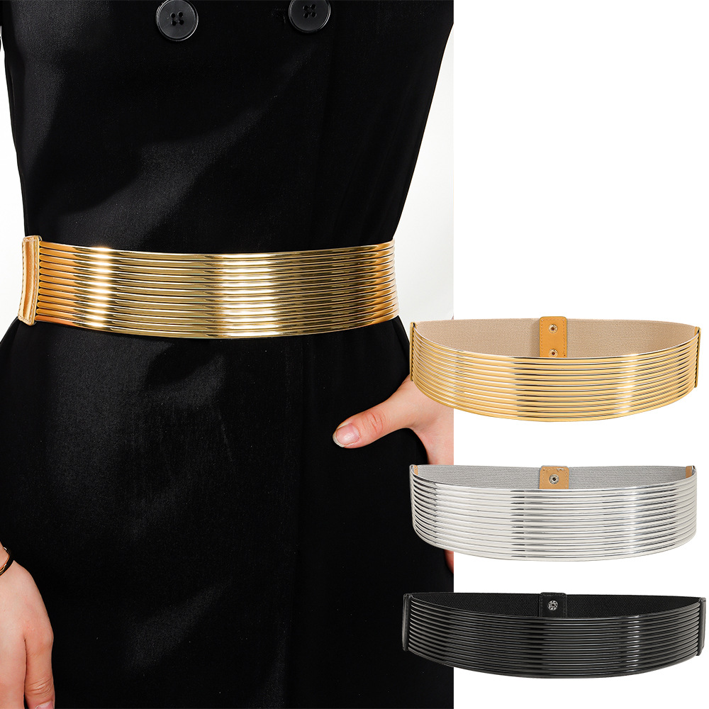 Декоративный пояс для платья, золотой длинный пояс, модный эластичный широкий пояс, универсальные аксессуары для платья, европейский и американский стиль
