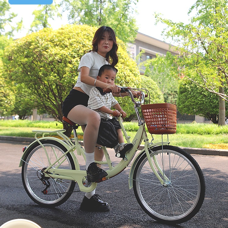 Parent-Child Bicycle 24inch Adult Lightweight Three-Person Bicycle for Picking up Children, Mother-Child Transportation, Variable Speed Commuter Bicycle