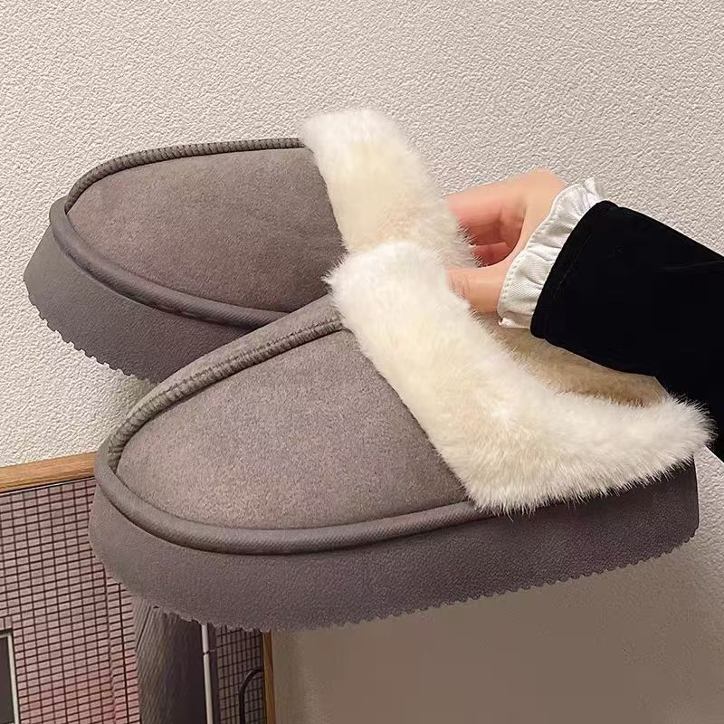 Women's Cotton Slippers fleece-lined Thickened Slip-resistant Indoor Height-increasing Slippers for Men and Women Couple Slippers Women's Cotton Slippers