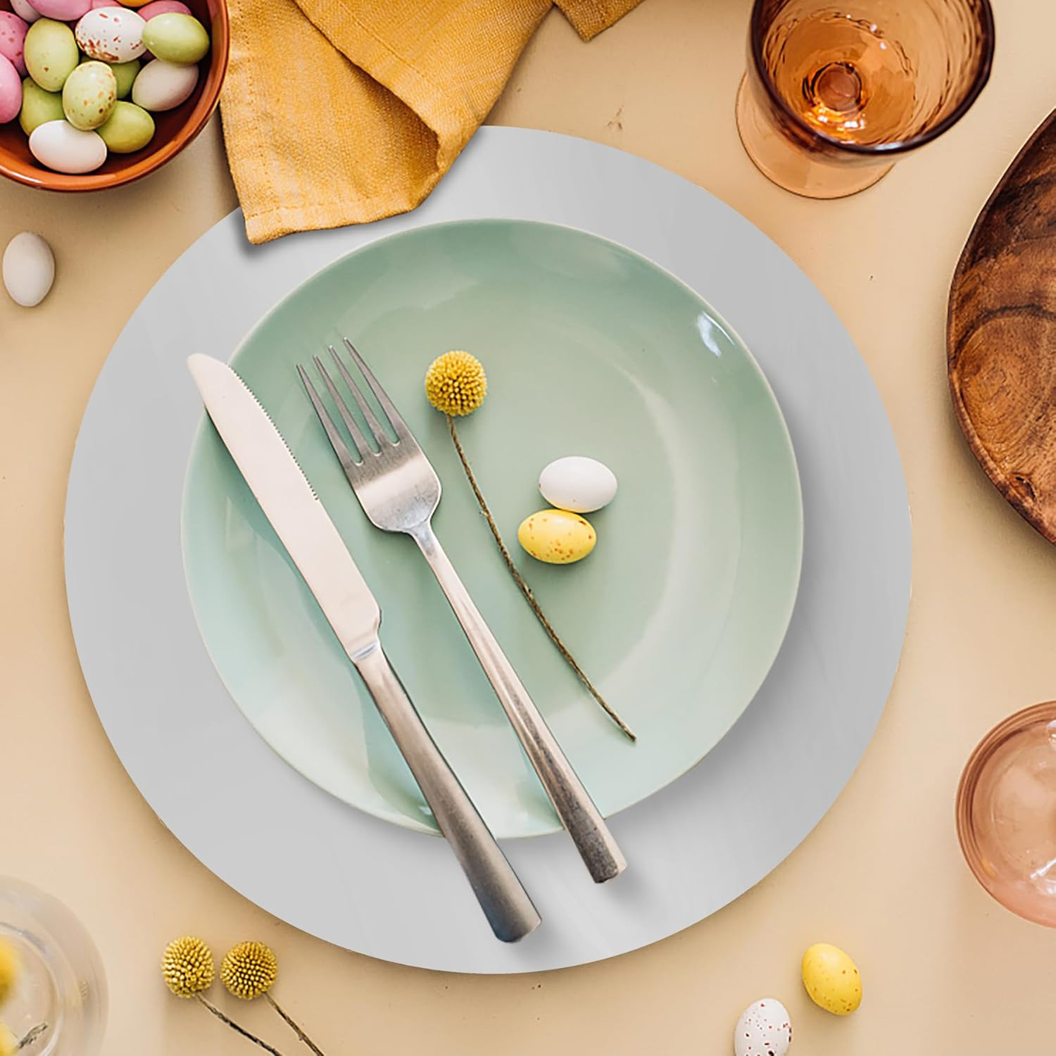 Cross-border round golden placemat 33cm table disposable paper placemat mirror golden silver decorative table mat manufacturers