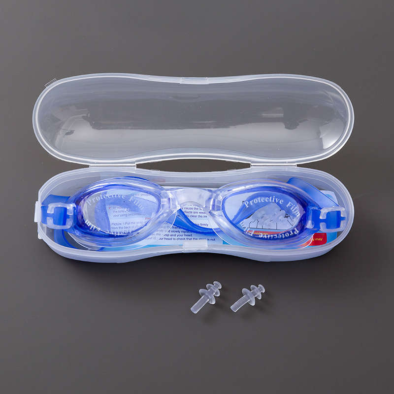 Factory in stock wholesale transparent swimming goggles diving waterproof adult children swimming goggles nose clip earplugs adjustable elastic