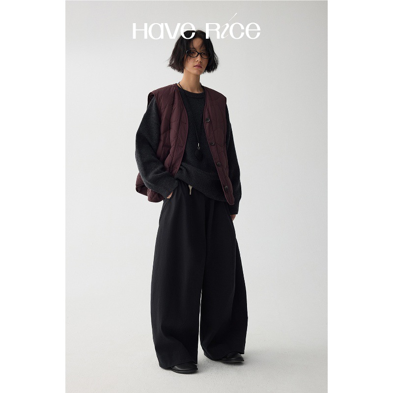 Haverice Restaurant Blues Moment Wool Style Korean Casual Loose Easiest for Match Round Neck Sweater