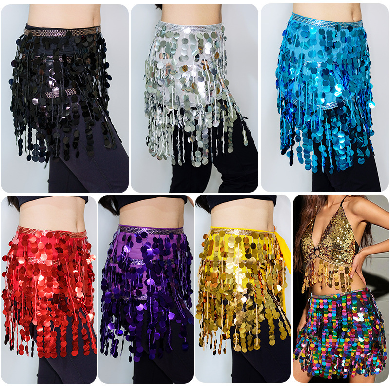 2025 New Belly Dance Waist Scarf, Sequined Tassel Hip Scarf Short Skirt, Sexy Nightclub Performance Clothing, Indian Dance Hip Scarf