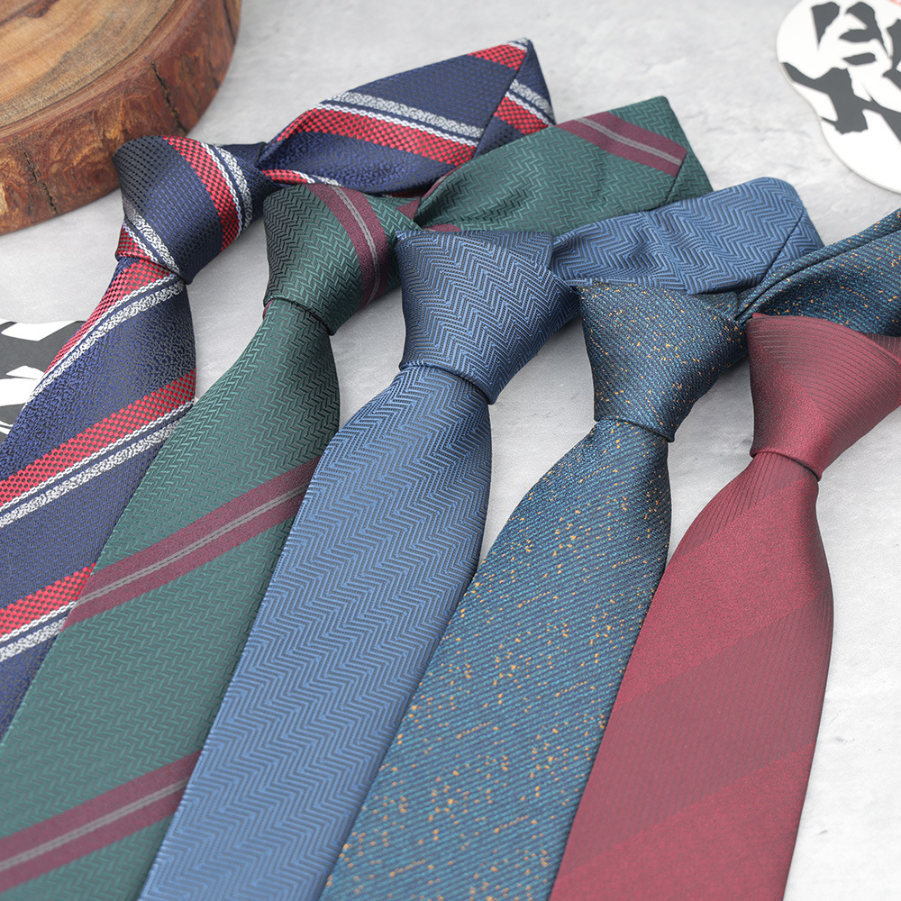New Korean Fashion Diagonal Striped Men's Tie Polyester Silk Yarn-Dyed Jacquard Hand-Tied 7cm Tie in Stock Wholesale