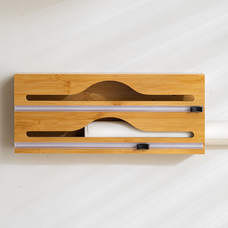 Bamboo plastic wrap cutter multi-grid plastic wrap slitting tin foil simple storage box wall hanging kitchen cutting box