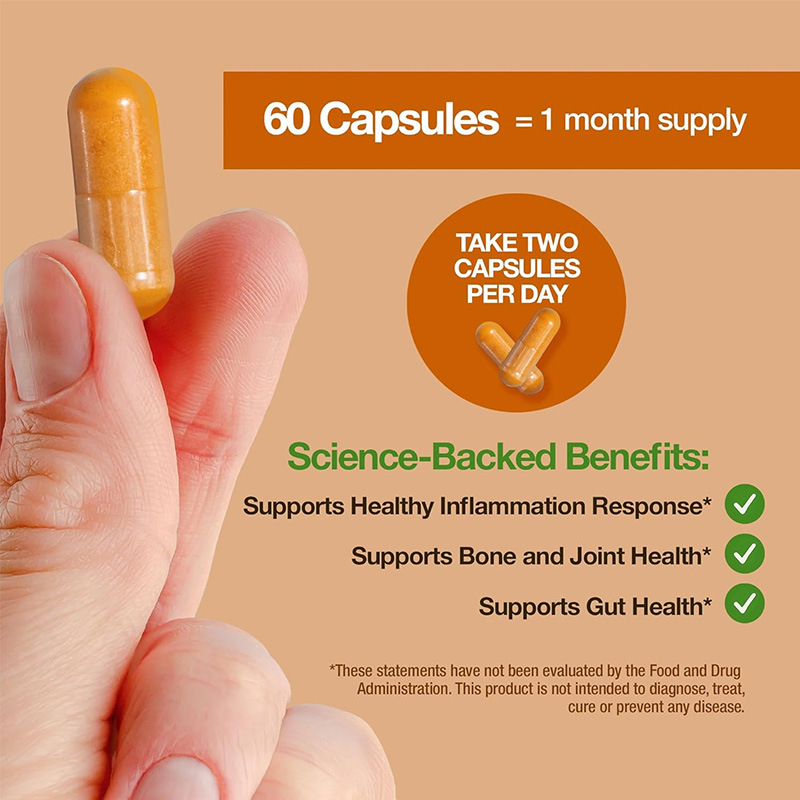 High-Content Curcumin Capsules Oem Support Liver and Joint Health, Piperine Is Easily Absorbed, Cross-Border Customization
