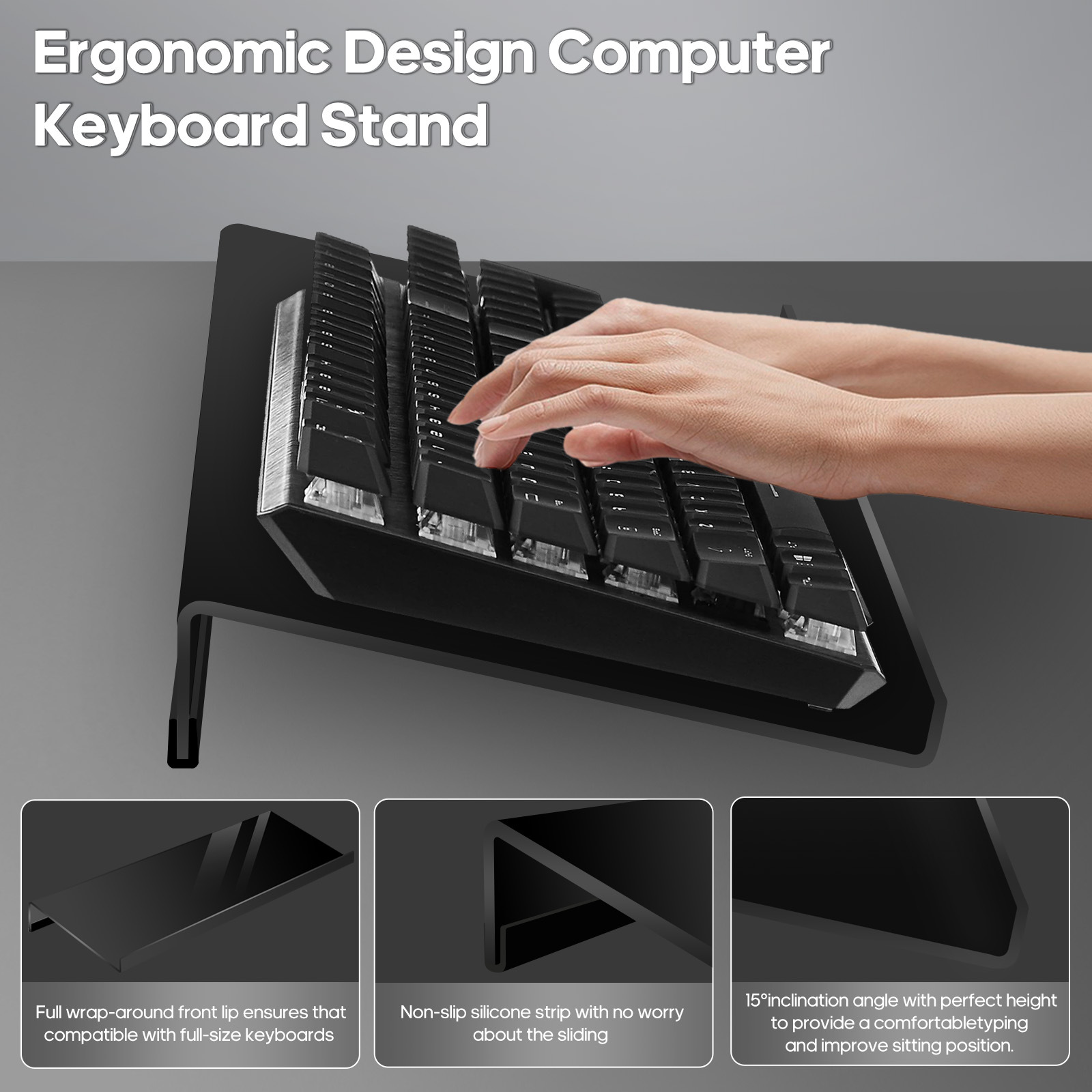 [Office Essential] Black Computer Keyboard Stand Plaid Typing Improve Hand Posture Non-Slip Ergonomic