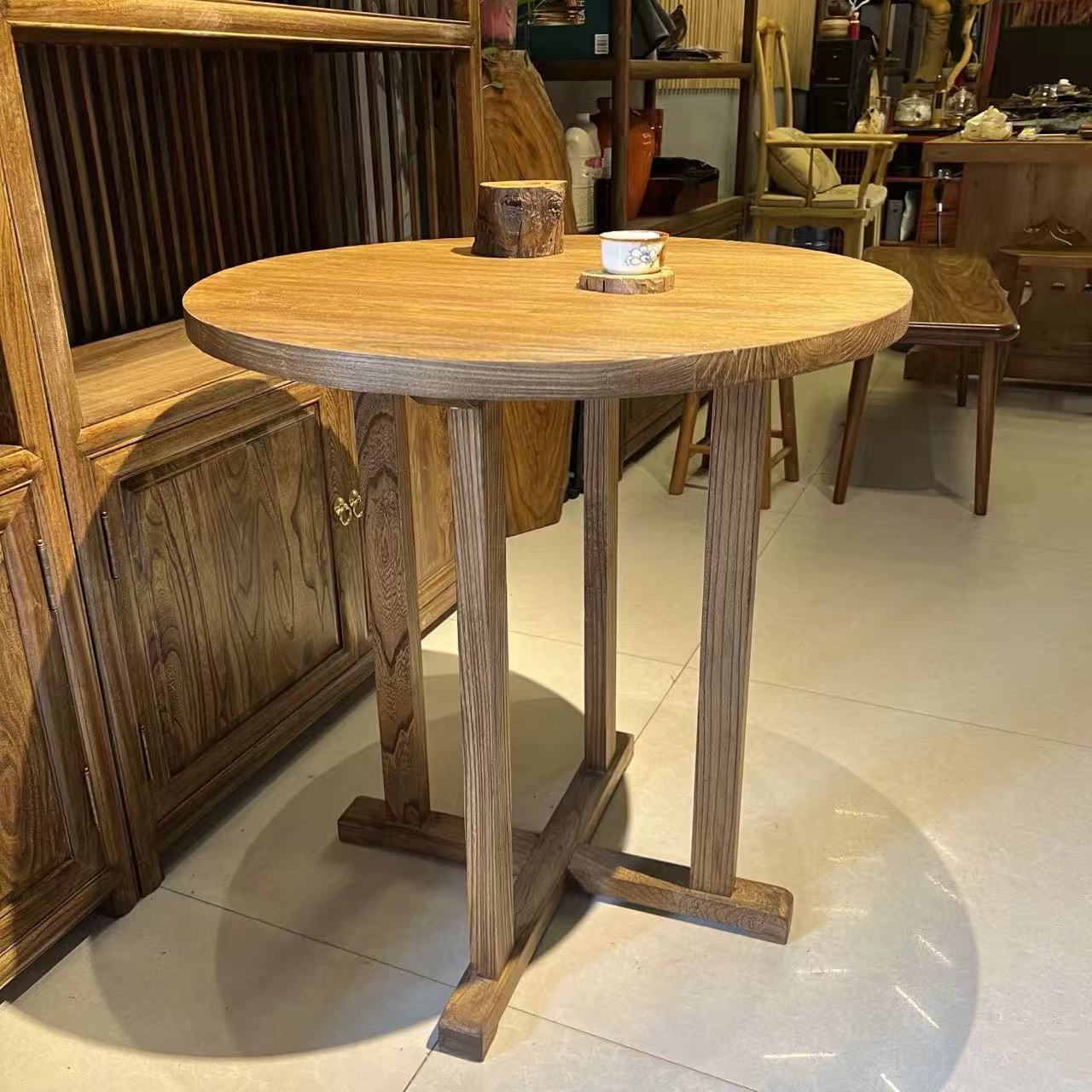 Wabi-Sabi Style Solid Wood Square Table Negotiation Table Medieval Folk Tavern Square Coffee Table Simple Retro Restaurant Round Dining Table