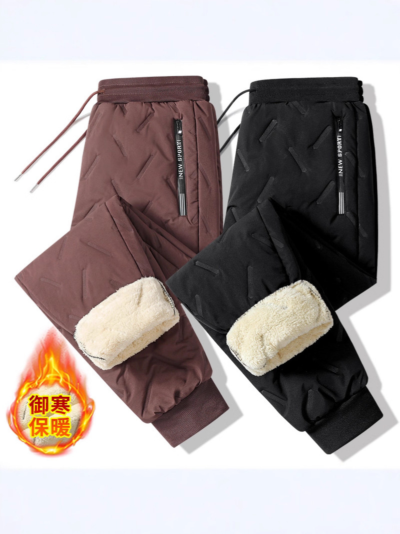 Cross-Border European Size Ultrasonic Cotton Pants Cashmere Casual Cotton Pants Men's Large Size Casual Loose Fleece-Lined Thickened Running Pants