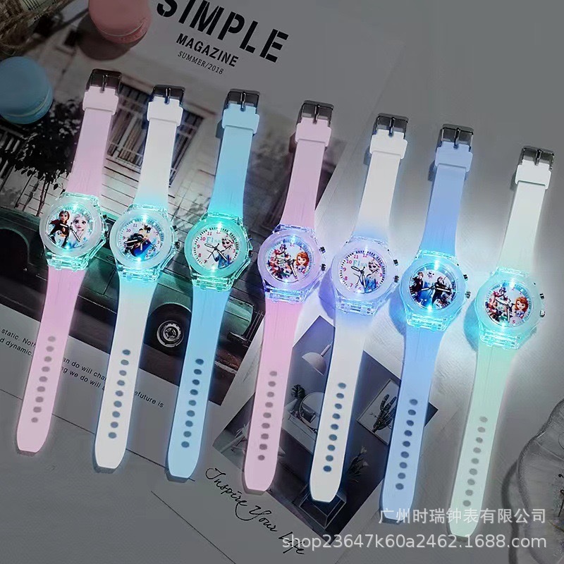 New Luminous Student Children's Watch Cute Cartoon Silicone Led Doll Wholesale Manufacturer Elsa