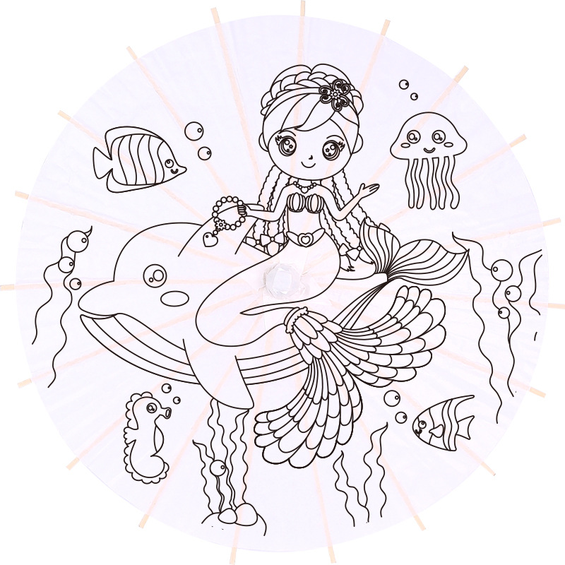 Cross-Border Children's Graffiti Antique-Style Paper Umbrella DIY Kindergarten Hand-Painted Chinese Style Blank Graffiti Wedding Umbrella Parasol