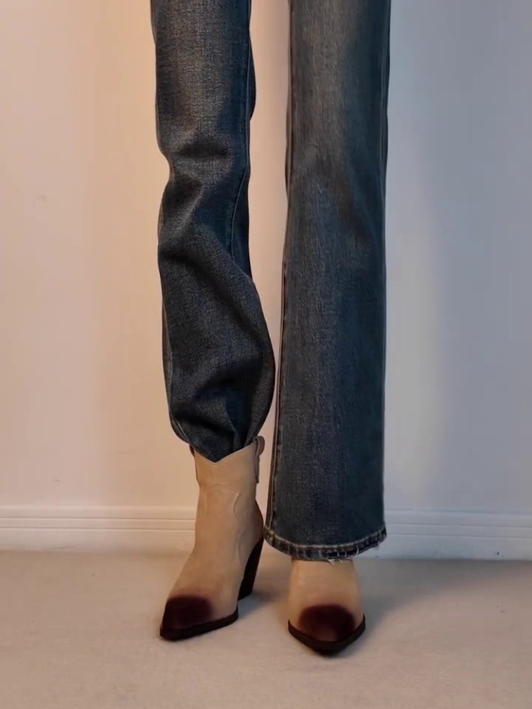 Sheepskin Version ~ 2025 New Style Genuine Leather Slip-On Western Cowboy Boots for Women Retro Versatile Pointed Toe Thick Heel Boots