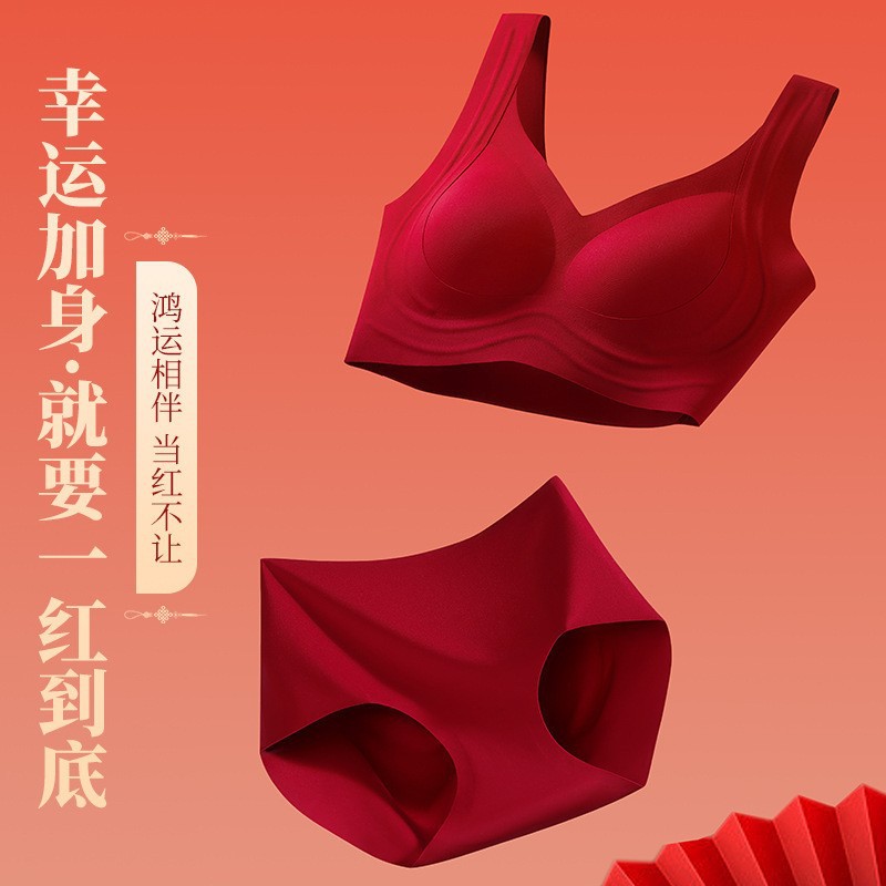 【Mulberry Silk 10A】Red Underwear for Women in Their Zodiac Year 2025 Year of the Horse Wedding Bride Set with No Underwire