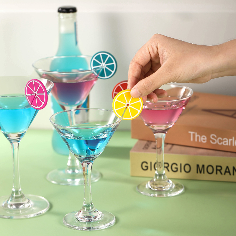 Food Grade Silicone Logo Stickers Orange Red Wine Glass Distinction Logo Party Wine Picks Cocktail Glass Stickers Ready for Sale