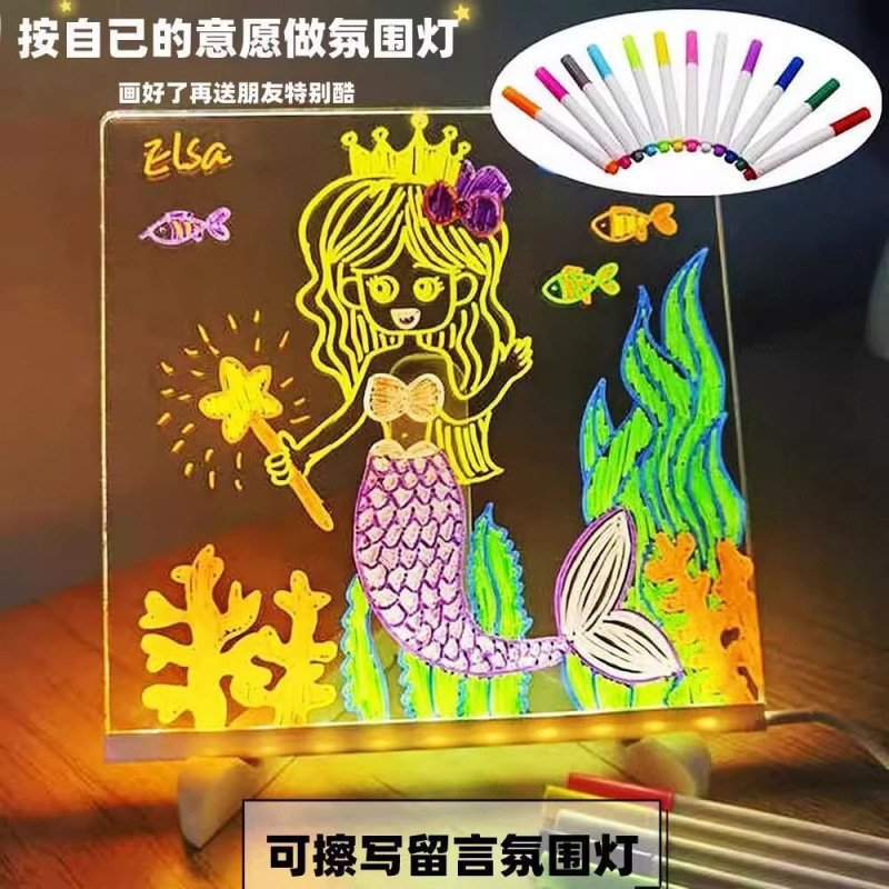 Drawing Board Children's Erasable Acrylic Transparent Writing Board Billboard Stall with Luminous Billboard Fluorescent Drawing Board