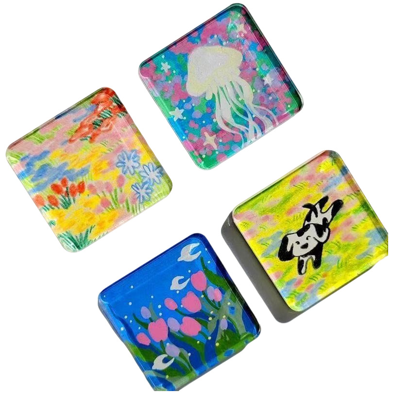 Homemade Magnetic Refrigerator Magnets, Square Transparent Bricks, Square Refrigerator Door Magnets, Acrylic Round Materials