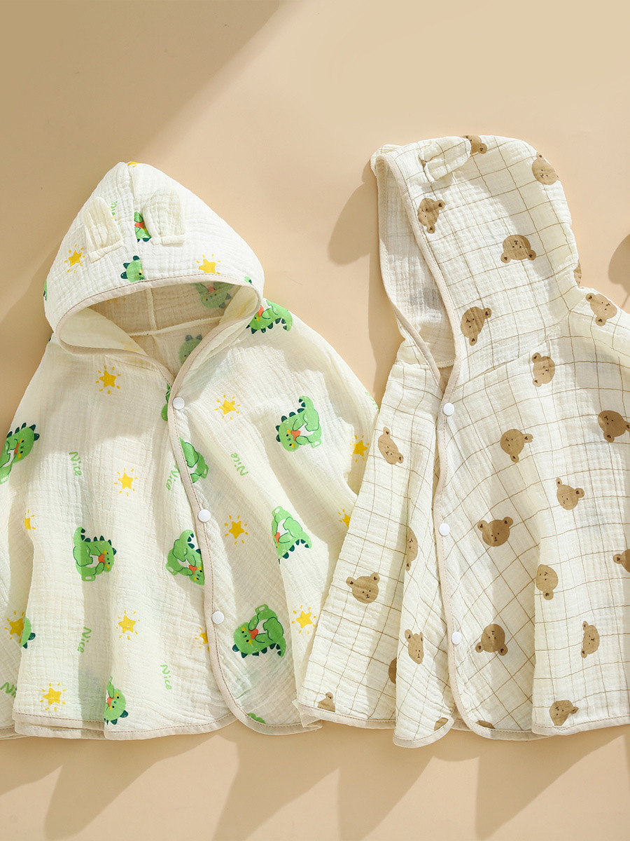 Baby Gauze Cloak Bath Towel Wholesale Soft Absorbent Baby Hooded Cloak Cartoon Bathrobe Children's Bath Towel Dropshipping