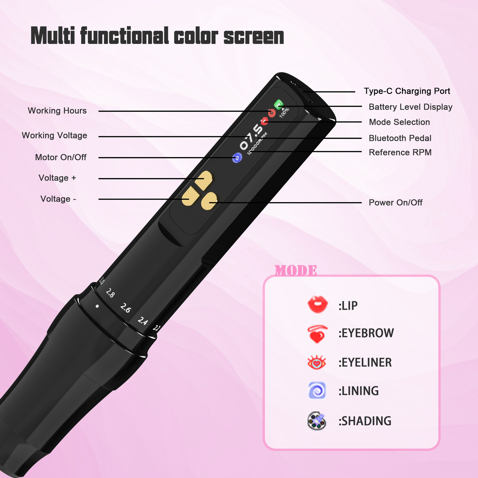 Dual Battery Adjustable Stroke Hollow Cup Motor Current Meter Wireless Tattoo Machine Ips Color Screen Cross-Border Logo