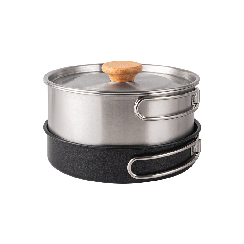 CLS outdoor stainless steel set pot camping portable self-driving kettle soup pot non-stick frying pan camping pot