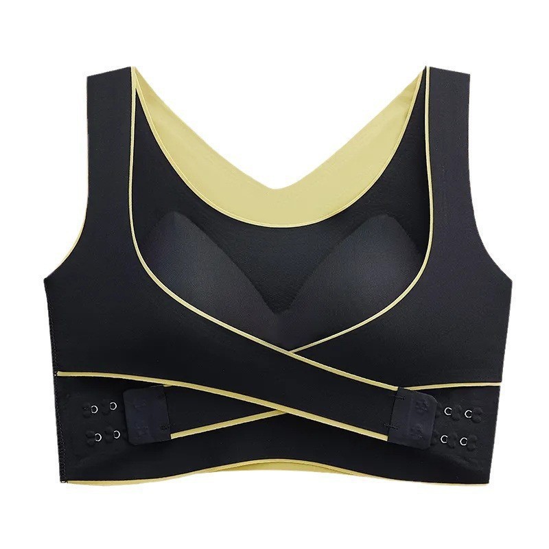 Shockproof, Seamless Underwear, Push-Up, Beautiful Back, No Steel Ring, Side Buckle, Full Cup, Push-Up Bra, Vest Style with Breast Pads