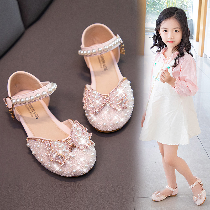 Girls Princess Shoes 2024 New Baby Style Sandals Children's Summer Bow Pearl Shoes Little Girls Single Shoes